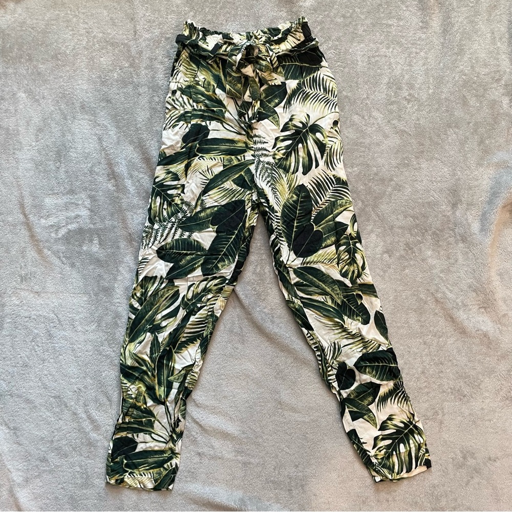 tropical print straight leg pants